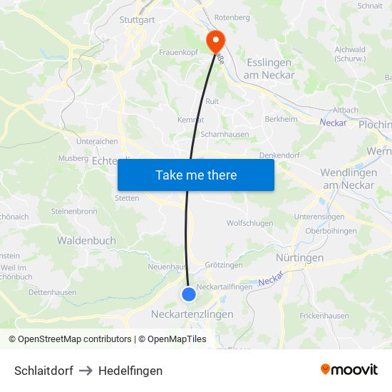 Schlaitdorf to Hedelfingen map