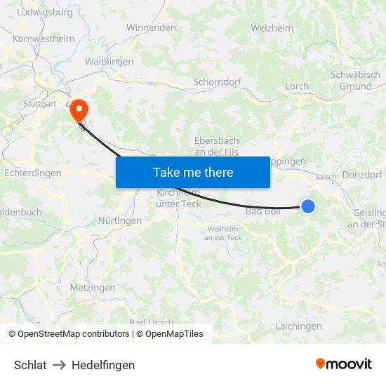 Schlat to Hedelfingen map