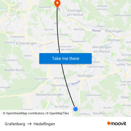 Grafenberg to Hedelfingen map