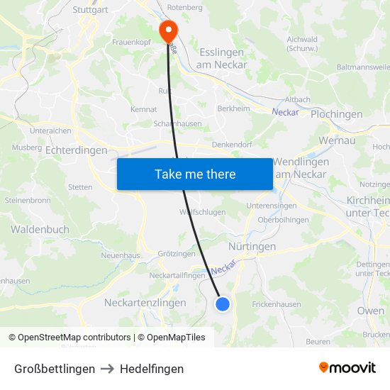 Großbettlingen to Hedelfingen map