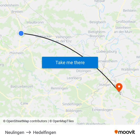Neulingen to Hedelfingen map