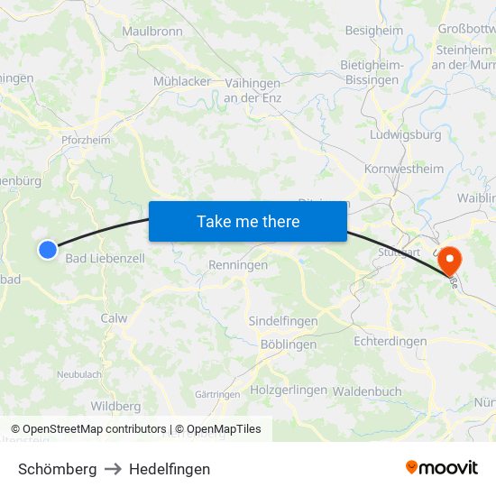 Schömberg to Hedelfingen map