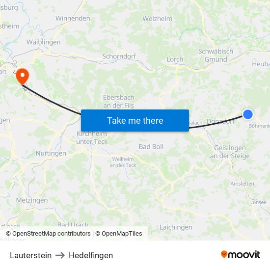 Lauterstein to Hedelfingen map