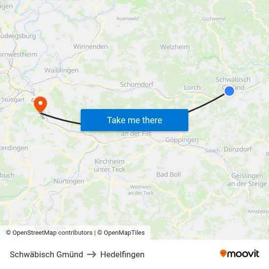 Schwäbisch Gmünd to Hedelfingen map