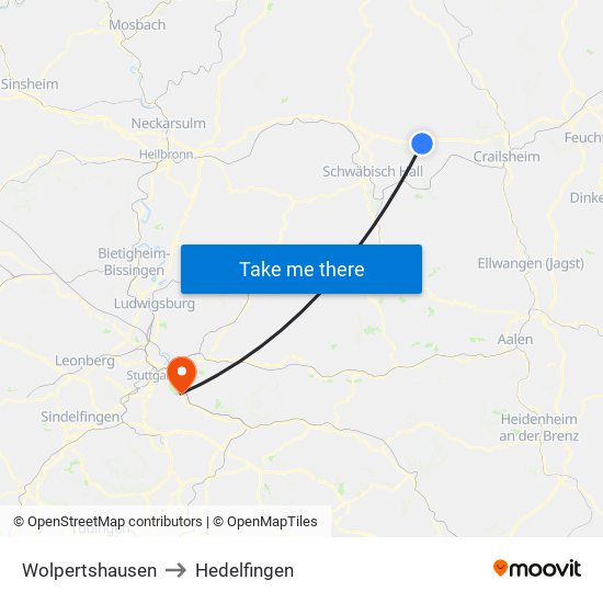 Wolpertshausen to Hedelfingen map