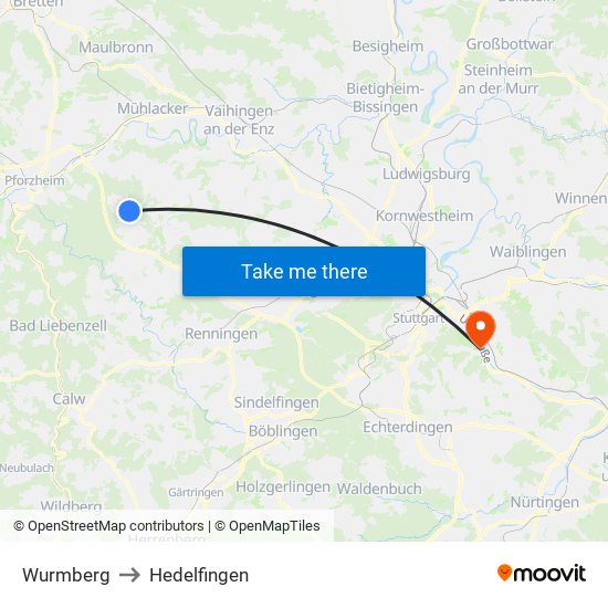 Wurmberg to Hedelfingen map