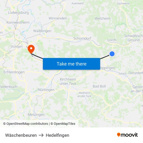Wäschenbeuren to Hedelfingen map