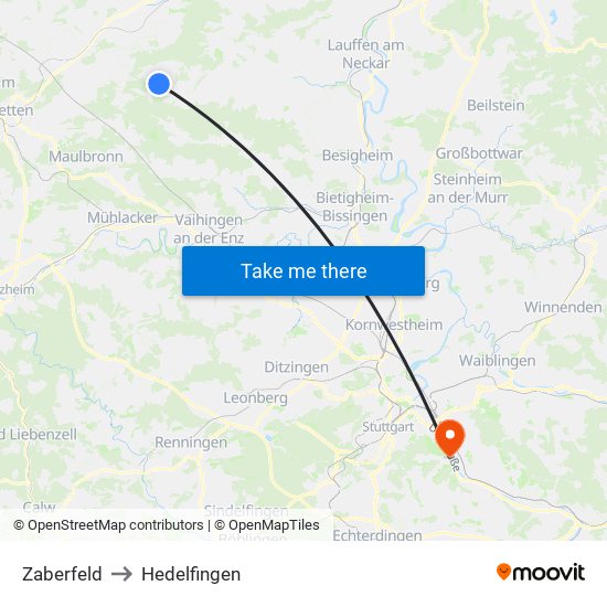 Zaberfeld to Hedelfingen map