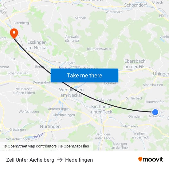 Zell Unter Aichelberg to Hedelfingen map