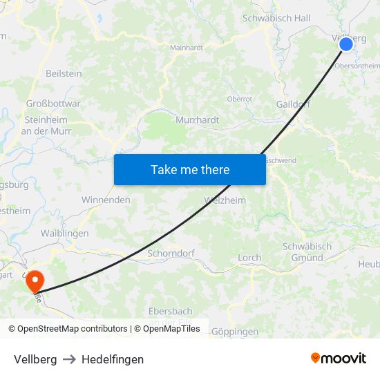 Vellberg to Hedelfingen map