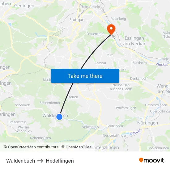 Waldenbuch to Hedelfingen map