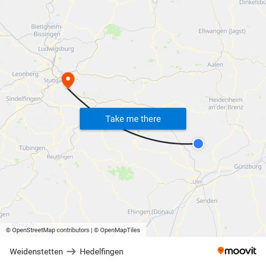 Weidenstetten to Hedelfingen map