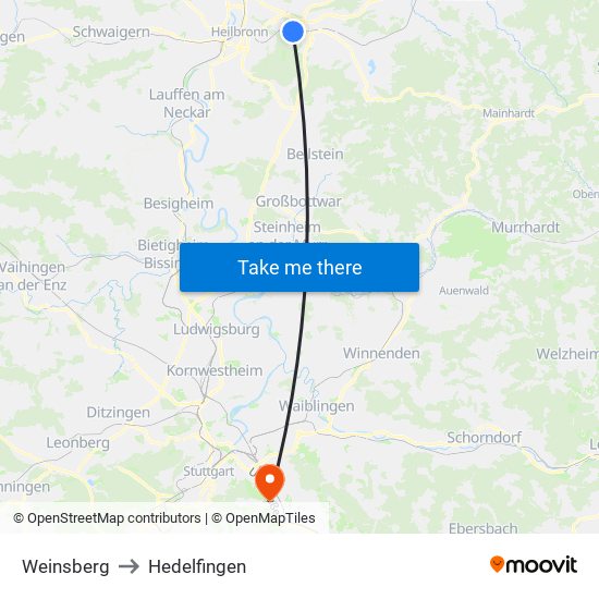 Weinsberg to Hedelfingen map
