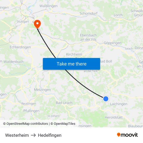 Westerheim to Hedelfingen map