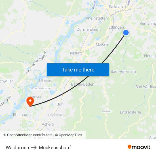 Waldbronn to Muckenschopf map