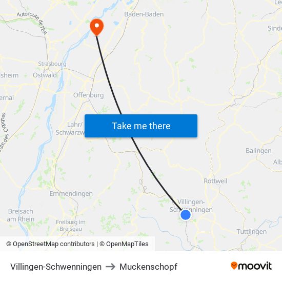 Villingen-Schwenningen to Muckenschopf map