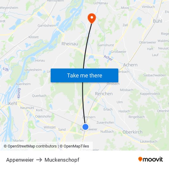 Appenweier to Muckenschopf map