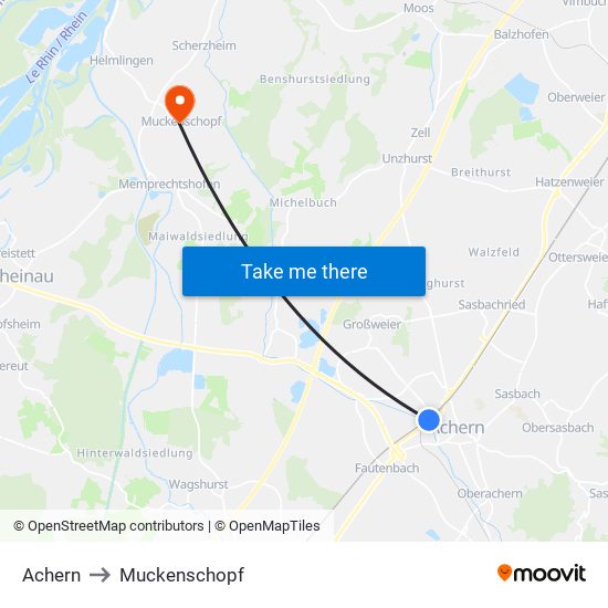 Achern to Muckenschopf map