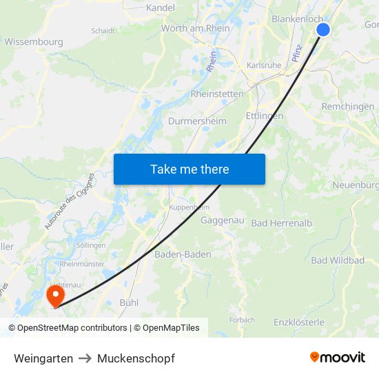 Weingarten to Muckenschopf map