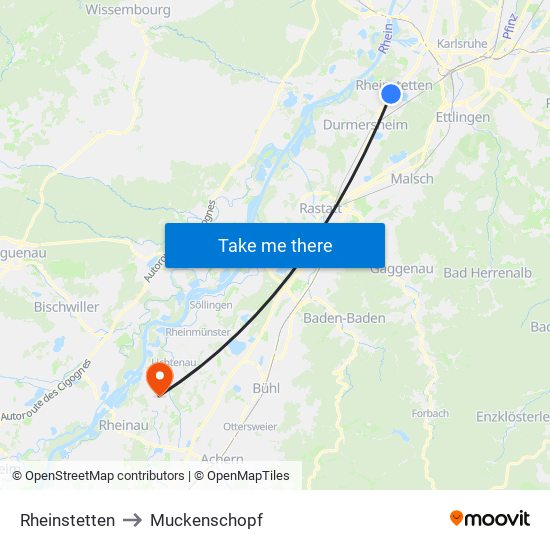 Rheinstetten to Muckenschopf map