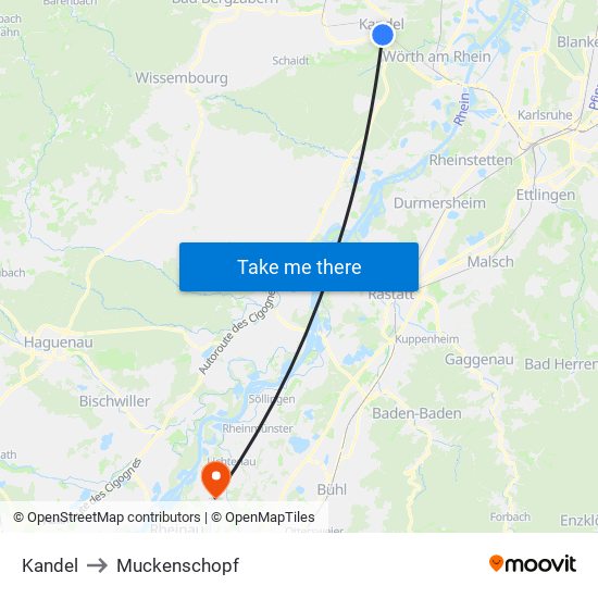 Kandel to Muckenschopf map