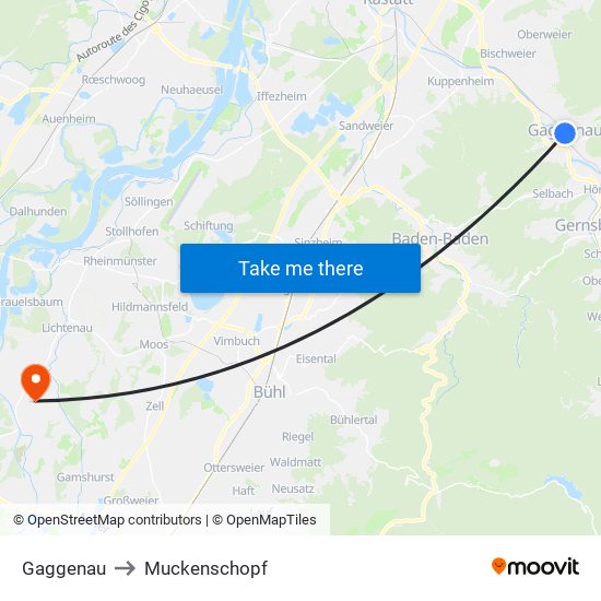 Gaggenau to Muckenschopf map