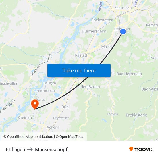 Ettlingen to Muckenschopf map
