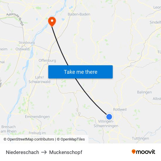 Niedereschach to Muckenschopf map