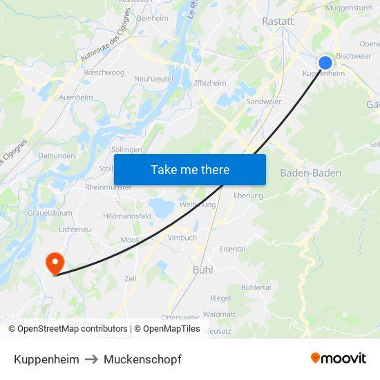 Kuppenheim to Muckenschopf map