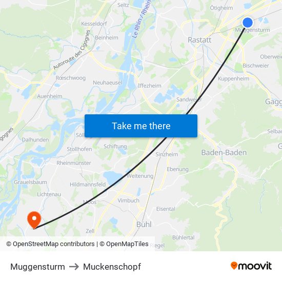 Muggensturm to Muckenschopf map