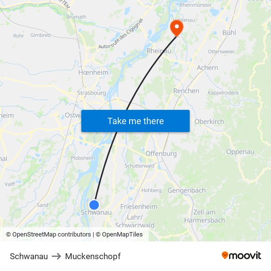 Schwanau to Muckenschopf map