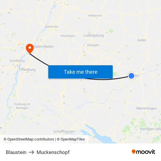 Blaustein to Muckenschopf map