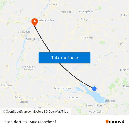 Markdorf to Muckenschopf map