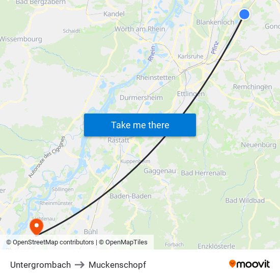 Untergrombach to Muckenschopf map