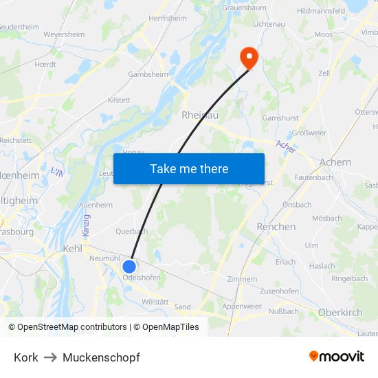 Kork to Muckenschopf map