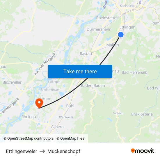 Ettlingenweier to Muckenschopf map