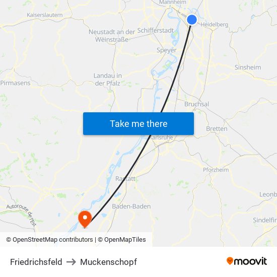 Friedrichsfeld to Muckenschopf map