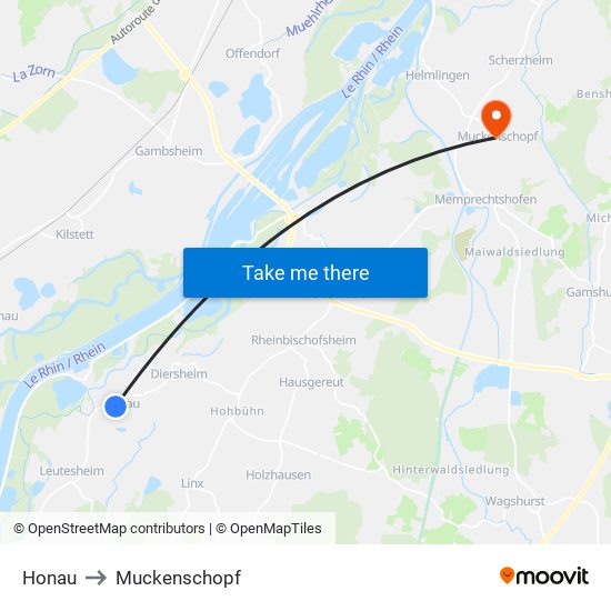 Honau to Muckenschopf map