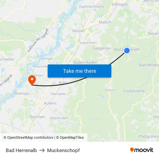 Bad Herrenalb to Muckenschopf map