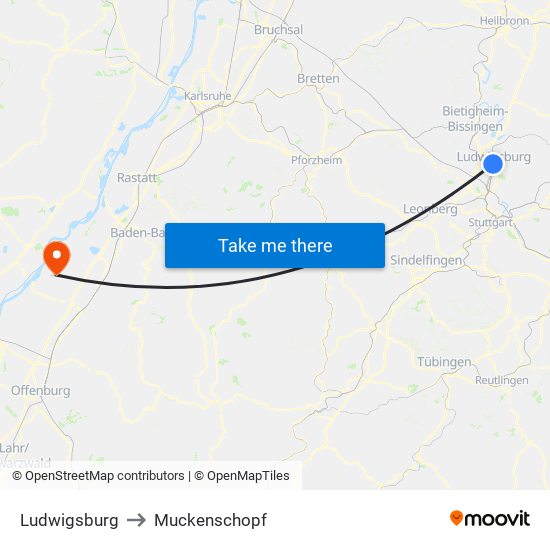 Ludwigsburg to Muckenschopf map