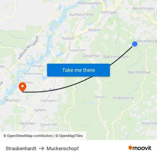 Straubenhardt to Muckenschopf map