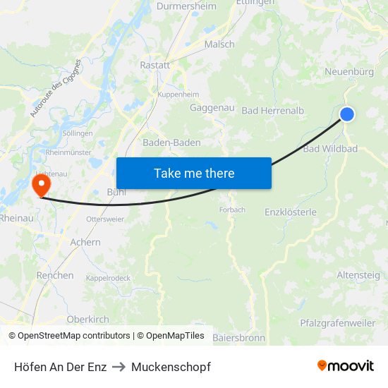 Höfen An Der Enz to Muckenschopf map