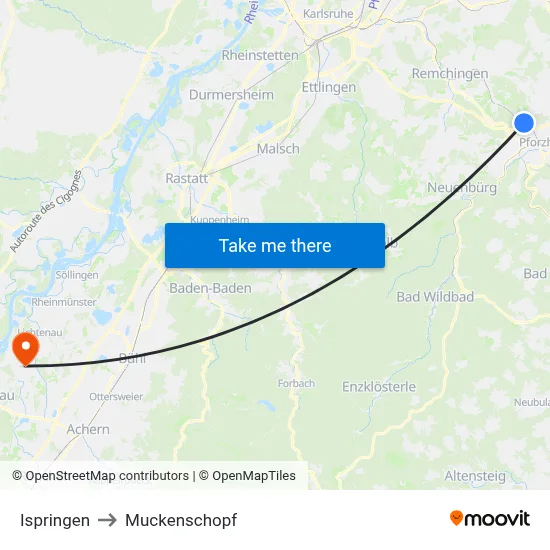 Ispringen to Muckenschopf map