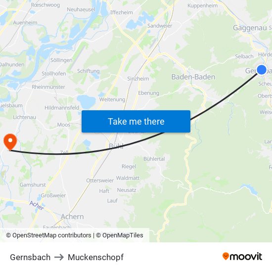 Gernsbach to Muckenschopf map