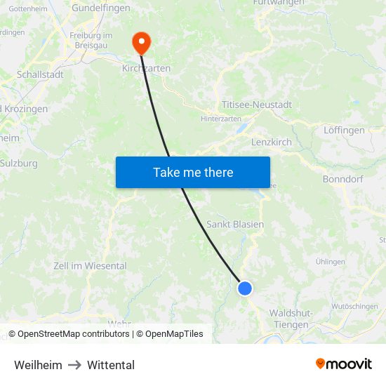 Weilheim to Wittental map