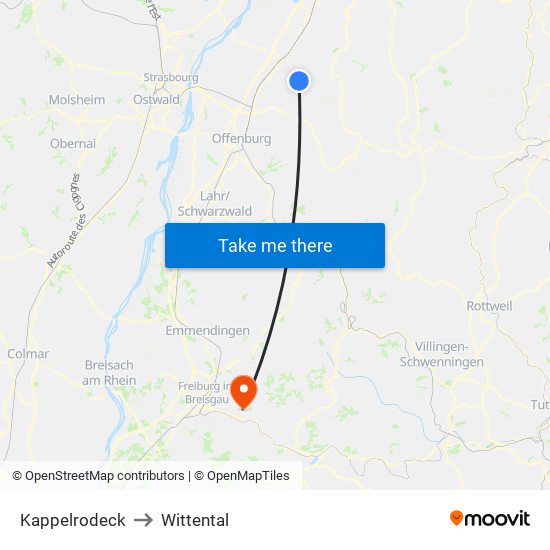 Kappelrodeck to Wittental map