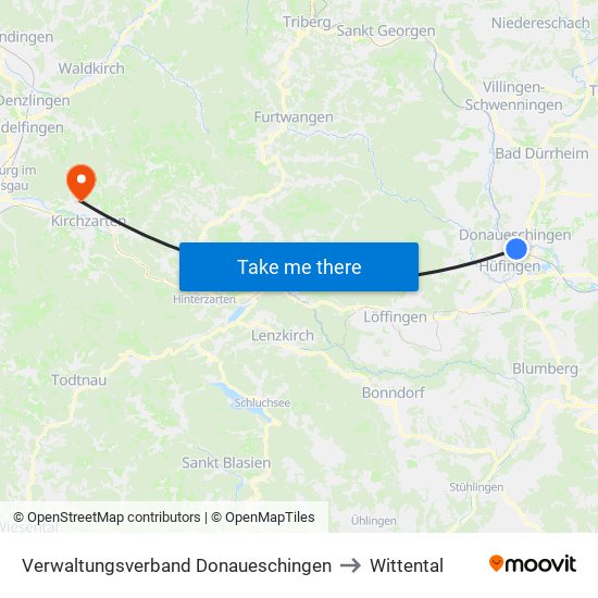 Verwaltungsverband Donaueschingen to Wittental map