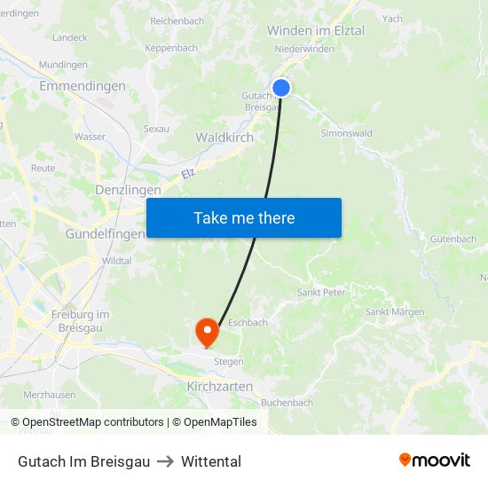 Gutach Im Breisgau to Wittental map