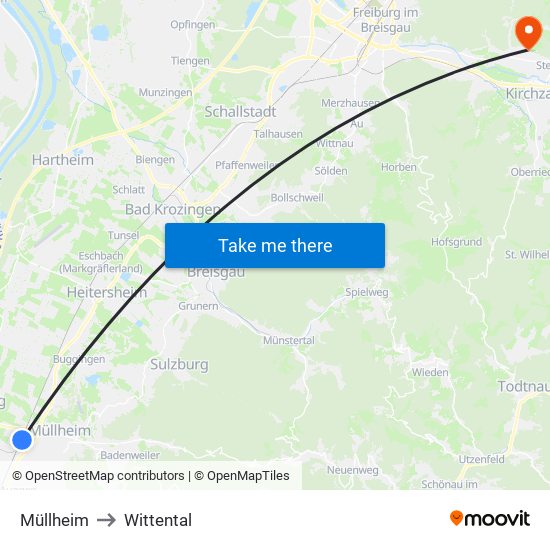 Müllheim to Wittental map