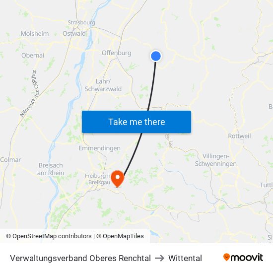 Verwaltungsverband Oberes Renchtal to Wittental map